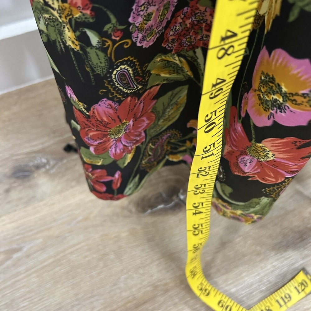 Vintage VANITY FAIR Small KIMONO Wrap ROBE Long Black TROPICAL FLORAL Nylon USA - Picture 5 of 10
